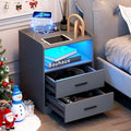 dnbss RGB Nightstand with Charging Station, Smart Bedside Table, Grey | LED Night Stand, 2 Drawers, 1 Compartment, Human Body Sensor, Modern End Side Table for Bedroom Living Room Office Storage