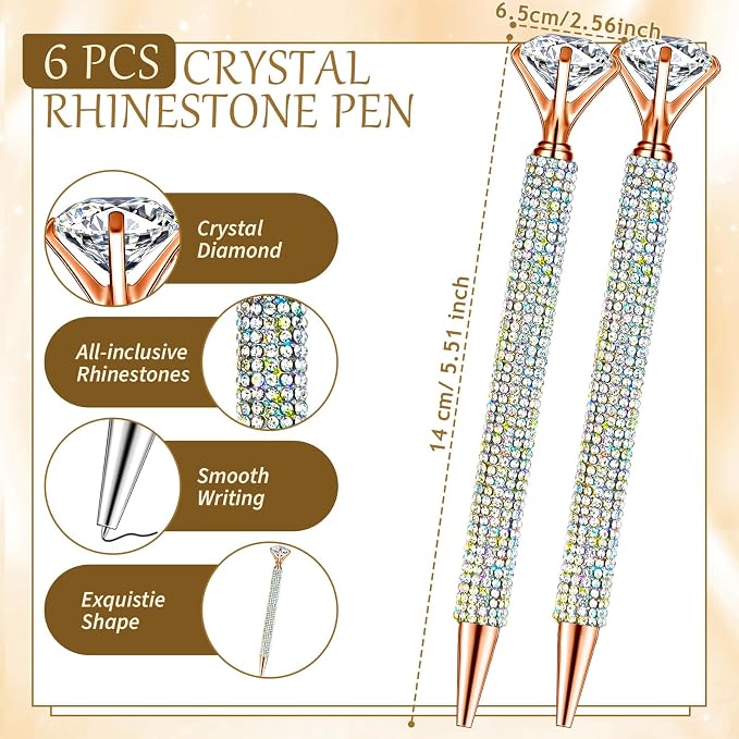 Qilery 8 Pcs Bling Desk Accessories Gift with 1 Bling Pen Holder 6 Pcs Crystal Rhinestone Pens 1 Crystal Scissors Glitter Makeup Brush Holder Valentines Gift Vanity Decor Organizer(Multicolor)