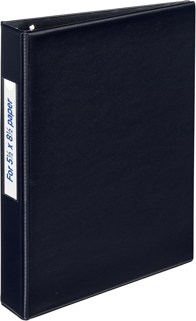 Avery® Mini 3 Ring Binder, 1" Round Rings, 1 Black Binder | For Planners, Recipes and Reference Storage, Holds 5-1/2" x 8-1/2" Paper, Interior Storage Pockets, Spine Card Holder