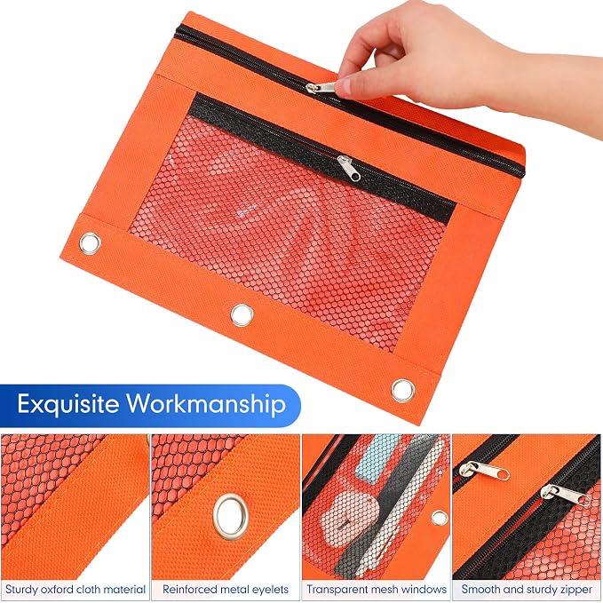 Leelosp 60 Pack Pencil Pouch for 3 Ring Binder,Classic Color | Bulk Mesh Zipper Binder Pouches Pencil Boxes for Classroom Pencils Case Bags for Storing School Students Teacher Supplies