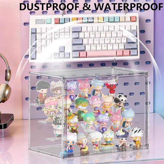 Acrylic Display Case for Collectibles 2 Pack 4 Layer Adjustable Figure Display Cases Large Clear Stackable Figurine Case Box with Magnetic Door & Shelves Hobby Showcase Display Box