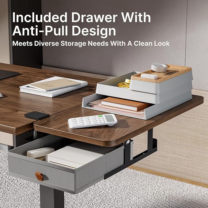 Desk Extender Tray, 24" x 12", with Storage Drawer, Medium, Walnut | Desk Extension, Clamp on Desk Shelf, Clamp On Keyboard Tray for Office and Home, Workstation Organizer