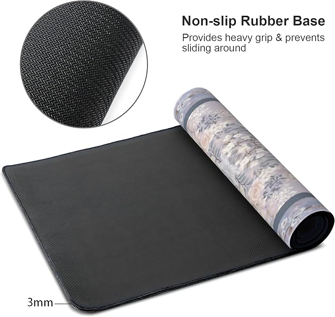 Floral Aesthetic Rose Gaming Mouse Pad, Purple Rug Desk Mat with Anti-Slip Base & Stitched Edges, Office & Home Desk Decor for Women, 35.4" x 15.7" in Computer Desktop Mat