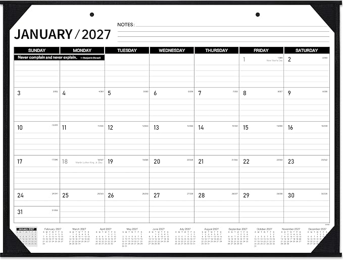 2027 Desk Calendar - JAN. – DEC. 2027, 22" x 17", Large Desk Calendar 2027 | 12 Monthly Large Desk/Wall Calendars 2-in-1, Corner Protector, Desk Pad, Large Ruled Blocks
