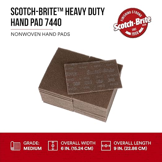 3M Scotch-Brite Heavy Duty Hand Pad 7440B, 6 in x 9 in, Pack of 40, Hand Sanding Pad - Metal Deburring and Finishing Pad - Coating and Corrosion Removal