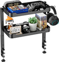 ARES WING 2-Tier 16 inch Clamp On Desk Shelf, Above or Under Desk Storage | Adjustable Desktop Organizer Shlef Holds 66 lbs Heavy Duty, with Headphone Holder for Working and Gaming Accessories, Black