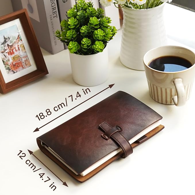 Adeerus Refillable A6 Leather Binder Notebook, Reusable Leather Journal, Vintage Organizer with 6-Ring Metal Binder, 160 Pages Lined Paper & Pocket, for Writers Business Work Study College and Daily