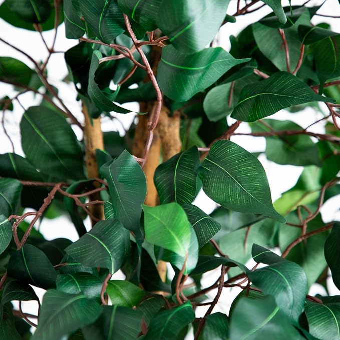 Nearly Natural 74 in Triple Trunk Artificial Ficus Tree for Home Decor | Lush Deep Green Leaves, Natural Wood Trunks, Black Nursery Planter, Ideal for Indoor Home Decor