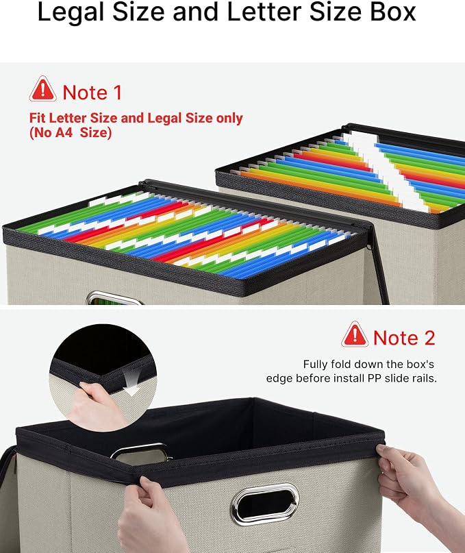 Oterri File Box Large 2-Pack Hanging Organizer for Letter/Legal-Size Folder | Dustproof Lid. 3 Mesh Pockets. Collapsible Scratch-Resistant GRS Linen. Slide Rails. Office, Home, Dorm