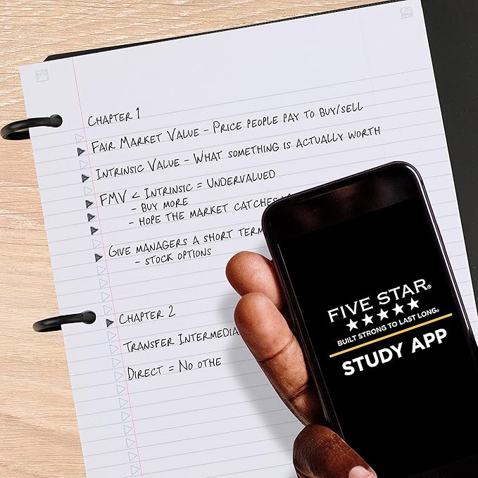 Five Star Flex Refillable Notebook + Study App, College Ruled Paper and 1 Inch TechLock Ring Binder with Customizable Cover, Pockets, Tabs and Dividers, 200 Sheet Capacity, Fire Red (29326AB2)