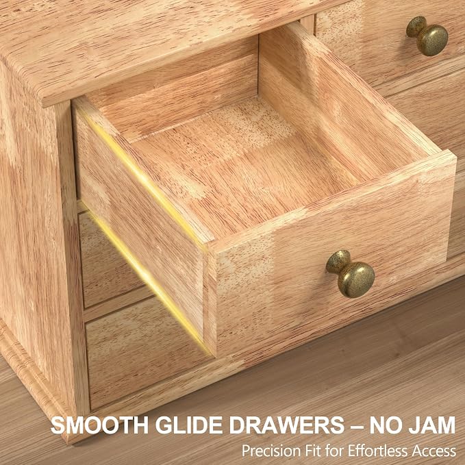 Oak Desk Organizer with Drawers, Durable Wooden Desktop Storage Box | 5 Drawer Tabletop Organizer with Metal Handle & Non-Slip Pad for Office, Bedroom, Bathroom, Vanity, Makeup, Light Burnt Brown