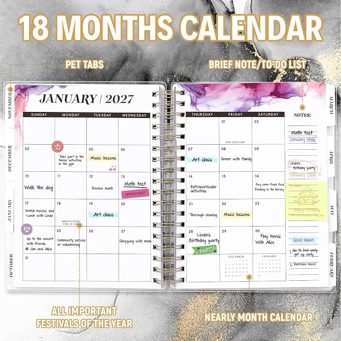 Planner 2026-2027, 18 Months Academic Daily Weekly Monthly Calendar Planner