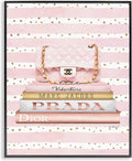 'Pink Purse Bookstack over Stripes'| Framed Giclee Art