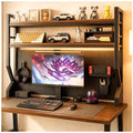 Desktop Hutch Bookshelf,Many Gifts,Metal Desktop Bookcase with pegboard, Desk Shelf Brown, Countertop Storage Organizer Rack for Dorm or Office,Desktop Shelves (Walnut+Black, 45.3" Lx9.9 Wx39 H)