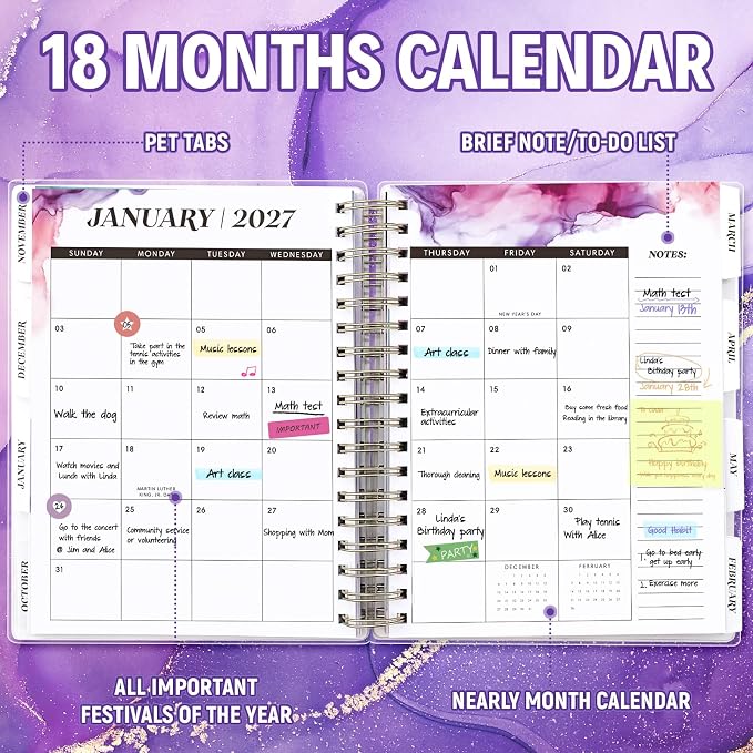 Planner 2026-2027, 18 Months Academic Daily Weekly Monthly Calendar Planner