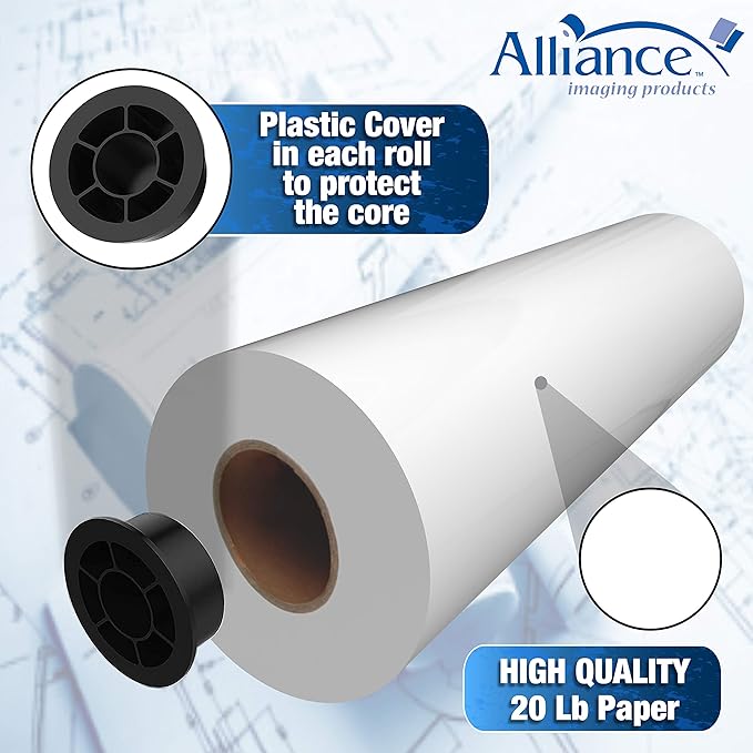 Alliance Wide Format Paper Rolls Bond Engineering (20lb | 2 Rolls, 34 In x 500 Ft | 3" Core)