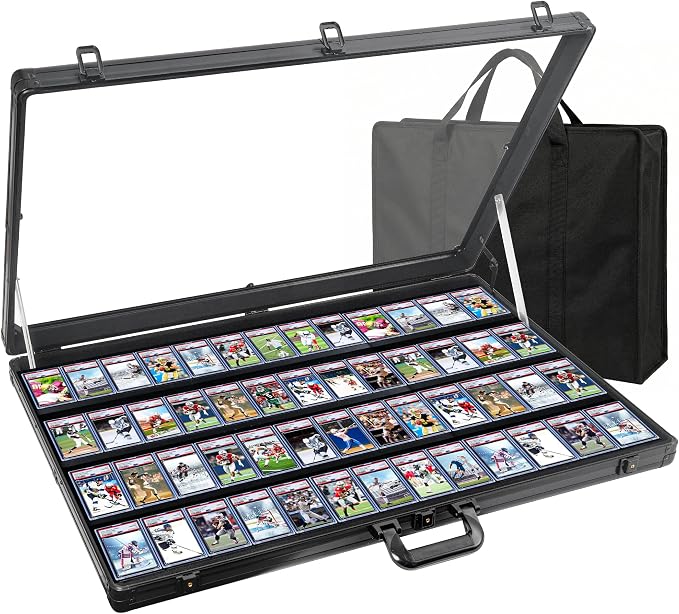 Card Display Case Aluminum Trade Show Display Case Large Portable Trading with Lock for Collectibles, Sports Cards. 34IN x 22IN - Black