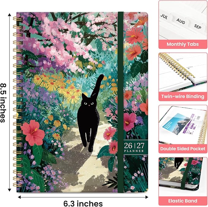 Planner 2026-2027, Monthly & Weekly Jul 2026-Jun 2027 Calendar Book | 6.3" x 8.5", Hardcover Spiral Planner with Tabs, School & Daily Pretty Agenda for Women, Students, Teachers, Velvet Path
