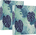 Green Blue Retro Monstera Leaf Binder 3 Ring 1.5 Inch Binder with Clipboard&Pockets, Hardcover Binders Heavy Duty Large File Folder for Office School Supplies - Holds 200 Sheets,2 PC