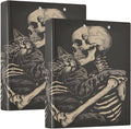 Funny Cat Skeleton Skull Black 3 Ring Binder with 2 Interior Pockets 1.5 inch Binders 3 Ring Heavy Duty Fit 8.5" x 11" Letter Size for Office School, 2 Pack