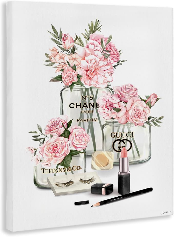 Pink Rose Florals Glam Fashion Jars, 36 x 48 Inch Canvas Wall Art | Stupell Industries · By Ziwei Li · Ready to hang · Elegant gift for glam decor · Made in USA