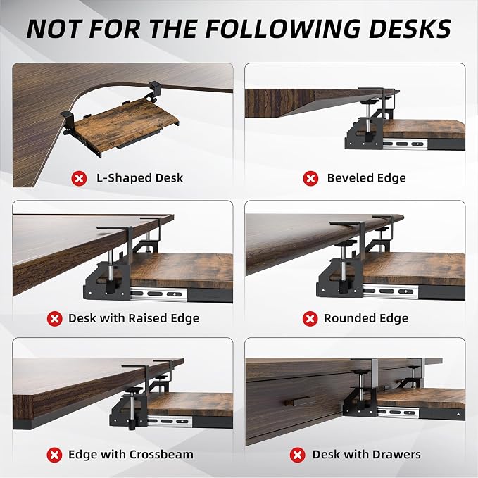 ETHU Keyboard Tray Under Desk, 19.7" X 12.2" Small Size C Clamp Keyboard Drawer Under Desk, Computer Keyboard Stand Slide Pull Out, Ergonomic Keyboard Tray for Home, Office (Wood)