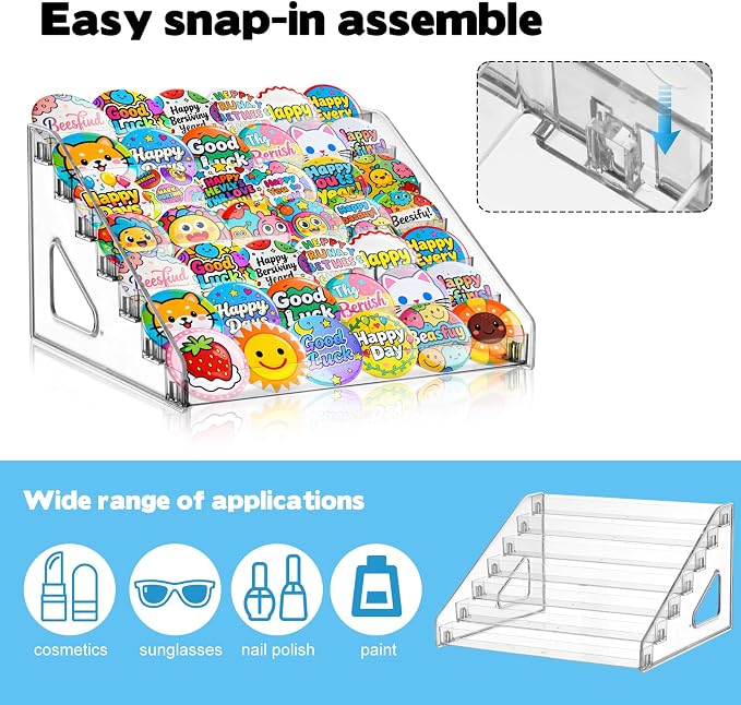 7 Tier Transparent Acrylic Button Pins Organizer Stand, Versatile Clear Acrylic Large Capacity Storage Organizer Tray Display Box for Button Pins Badges Glasses Makeup Nail Polish Graded Cards