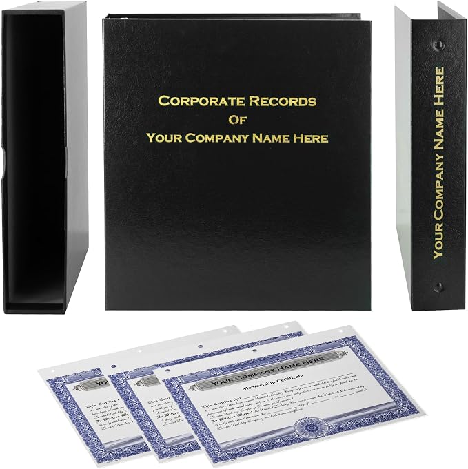 LLC Kit (Black) - Binder, Slipcase, Operating Agreement, Membership Certificates & Customizable Index Tabs
