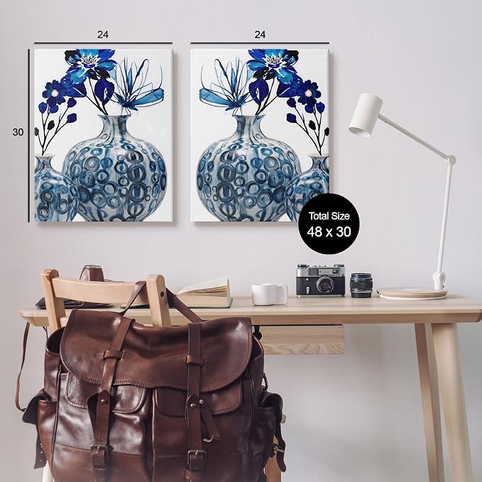 Bold Blue Ikebana Vase Floral, 24 x 30 Inch Canvas Wall Art Set | Stupell Industries · By Jesse Keith · Ready to hang · Ideal for living room or bedroom · Made in USA