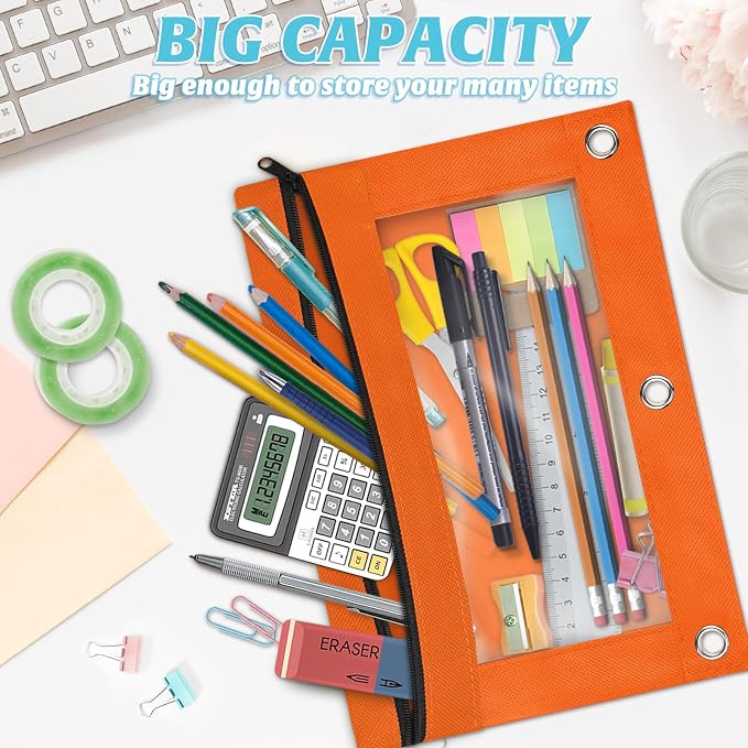 36 Pack Pencil Pouch for 3 Ring Binder in 6 Assorted Colors | Binder Pencil Pouch, Pencils Pouches for Binders with Smooth Zipper for School , Office Supplies