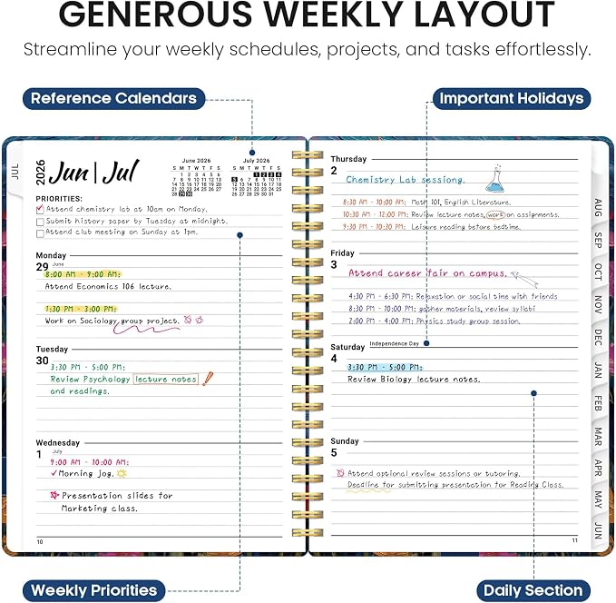 Taja Planner 2026-2027, Jul 2026-Jun 2027 Monthly & Weekly Calendar Planner | 6.3" x 8.5", Hardcover Academic Calendar, Teacher Student Agenda Book with Tabs, School Office Supplies, Impasto Blooms