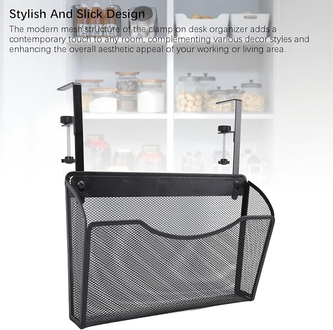 Asixxsix Under Desk Drawer, Desk Side Storage, Hanging Desk Organizer, Clamp On Desk Organizer, Mesh Metal Desk Drawer, Side Desk Organizer for Office and Home (Black)