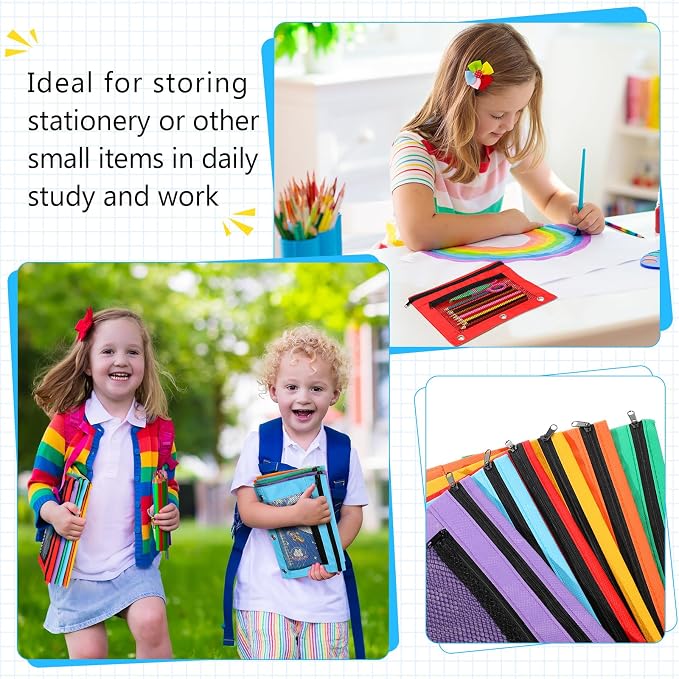 Zhehao 20 Pcs Pencil Pouch 10.24 x 7.28 Inch 3 Ring Binder Zipper Pouches Pencil Bags with Mesh Window Binder Pencil Case for Office School Students Supplies (Multicolor)