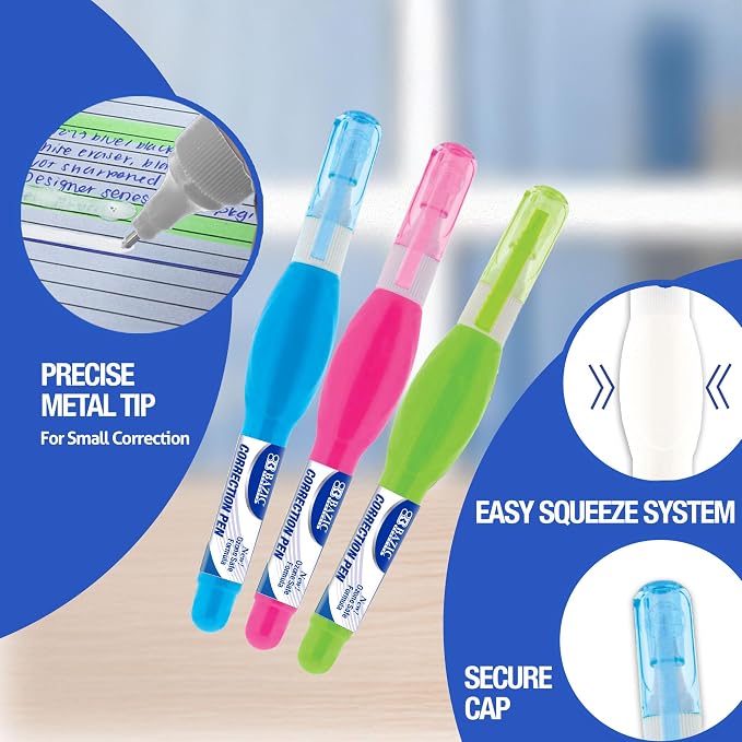 BAZIC PRODUCTS Mini Correction Pen, Metal Needle Tip, 3mL, 3 Count, 24-Box