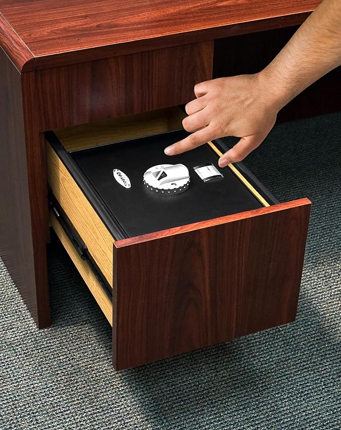 Barska AX11556 Biometric Fingerprint Top Opening Security Drawer Safe Box 0.23 Cubic Ft, Multi, One Size | Biometric fingerprint lock with hydraulic door and steel bolts for firearms, jewelry and documents