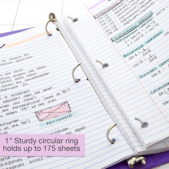 BAZIC 3 Ring Binder 1" Presentation View Binders Organizer - Neon Color, Round Ring, Hold 175 Sheets Paper, School Office Home, 24-Count | round rings, 1 in Assorted Neon Color view 3-ring binder, 2 inside pockets, holds up to 175 sheets, Durable poly ...