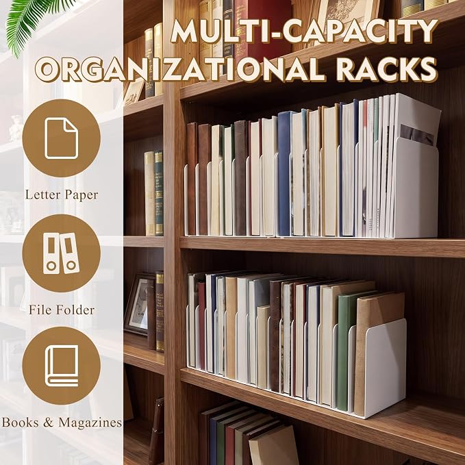 Suzile Metal Desktop File Organizer, 15 Compartments, Vertical File Sorter, White, 5.79" W x 15.75" L x 5.41" H, Office, Reception Areas, Workspace