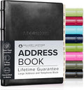 Gallery Leather Large Address Book with Alphabetical Tabs up to 480 Records, Leather Notebook Hardcover, Telephone and Address Books - 9x7, Desk Address, Acadia Black