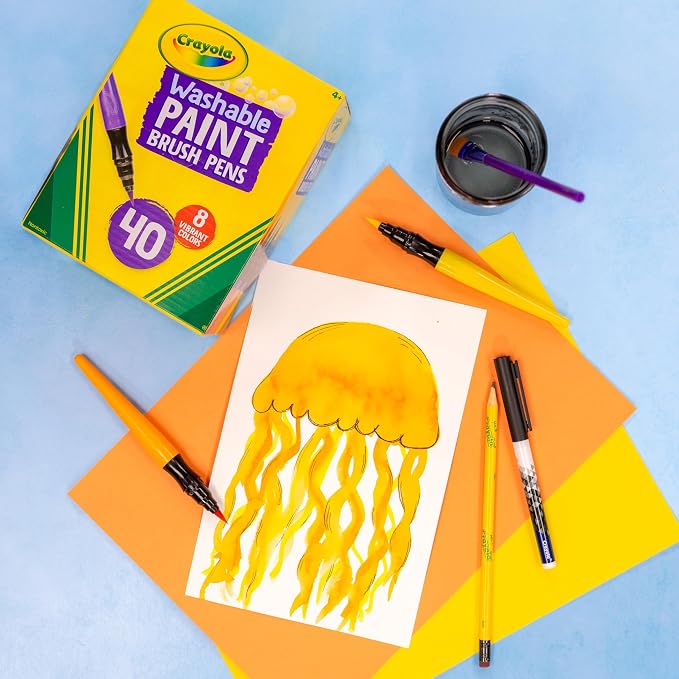 Crayola No-Drip Paint Brush Pens, Assorted Colors Set, 40 Count, Creative Gift for Kids and Teens