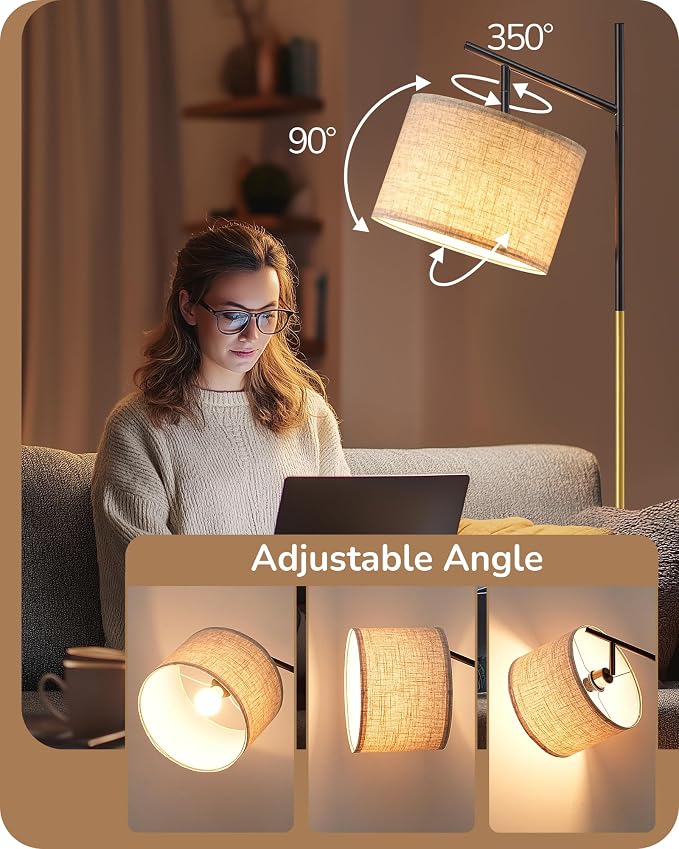 EDISHINE Black Gold Modern Floor Lamps for Living Room, Arc Standing Lamp | Bulb Included, 3 Color Temperatures, Flexible Lampshade, Foot Switch, Weighted Base, Tall Light for Office, Bedroom