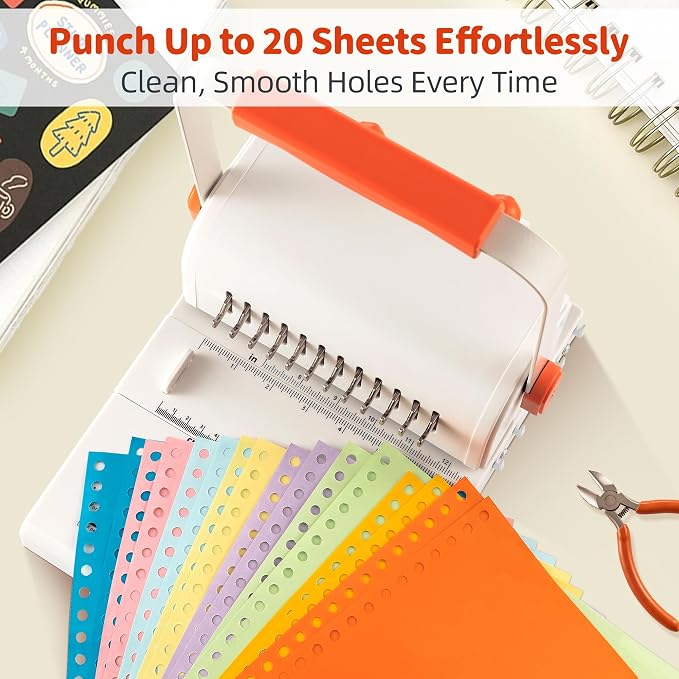 Binding Machine Kit 2:1 Hole Pitch Book Binding Kit with 10PCS 5/8'' Wires and Plier, Manual Paper Punch Binder for DIY Notebooks, Journals, Albums, School Projects, Home/Office Use