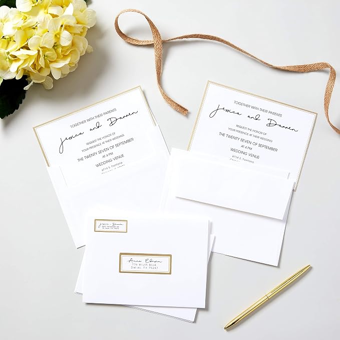 Avery Invitation Cards, Metallic Gold Borders, 5" x 7" Matte White, Laser/Inkjet Printable, 30 Cards and Envelopes (3325)