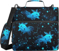 Fisyme Cartoon Galaxy Axolotl Zipper Binder 3 Ring with Zipper and Shoulder Strap Large Capacity Multi-Pocket Binder Organizer