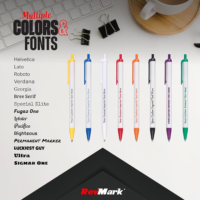 RevMark Personalized Ballpoint Pen, Custom Printed Name, Business or Event Information, Timeless Advertising, USA Made Pens, Promotional Marketing, Smooth Black Ink, Bulk Pack (Purple,100 Ct)
