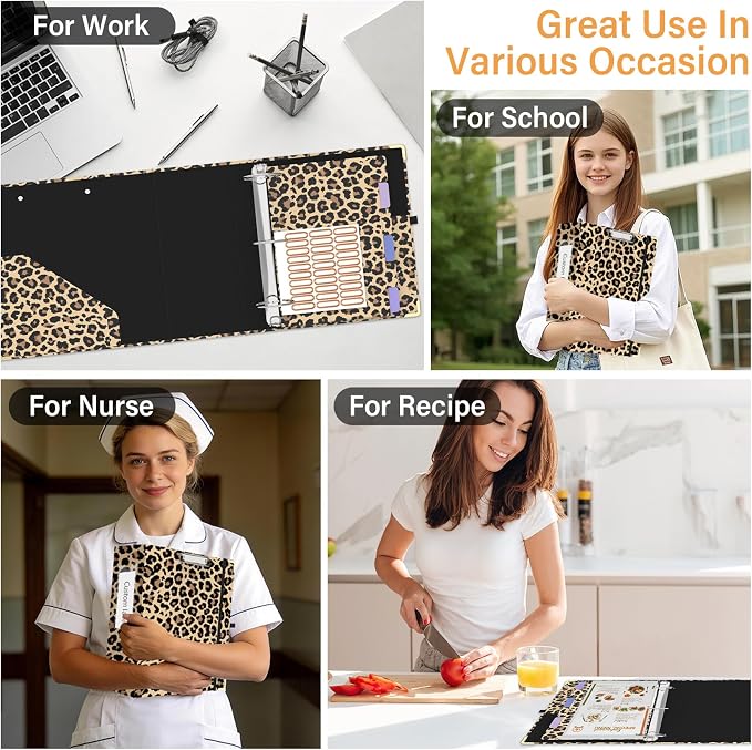 3 Ring Binder 3 Inch Ring, Three Ring Binders for Letter Size 11" x 8.5" with 6-Tab Dividers, 2 Pockets, Binder with Clip for School and Office Supplies-Cheetah Spots