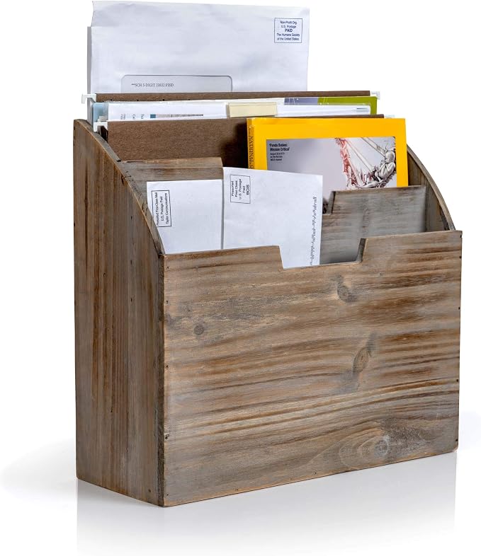 Besti Wooden Desk Organizers for Office & Home Use – 12.8 x 5 x 12 Inch Vintage File Stand – Vertical Desktop File Folder Organizer – Durable File Shelf – Ideal for Files, Folders, Envelopes, Mail