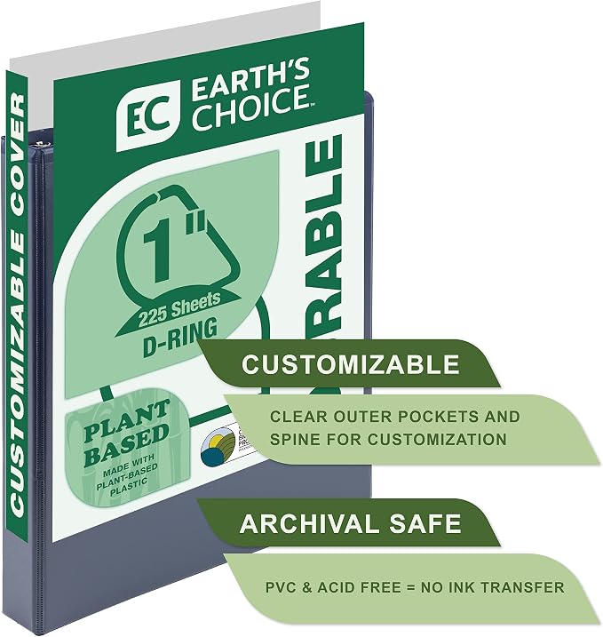 Samsill Plant-Based 1 Inch Durable D-Ring, View Binder, Eco-Friendly, USDA Certified Biobased, Single, Indigo
