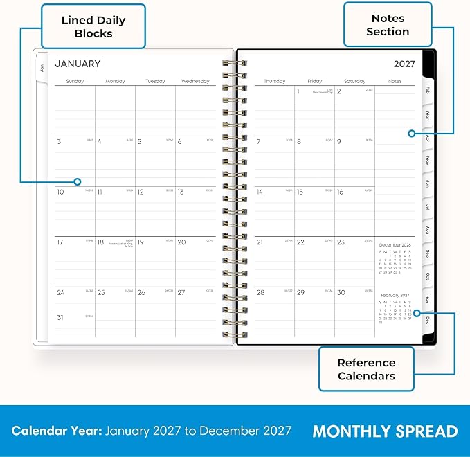 Blue Sky 2027 Weekly & Monthly Planner Calendar, 5"x8", Baccara Dark