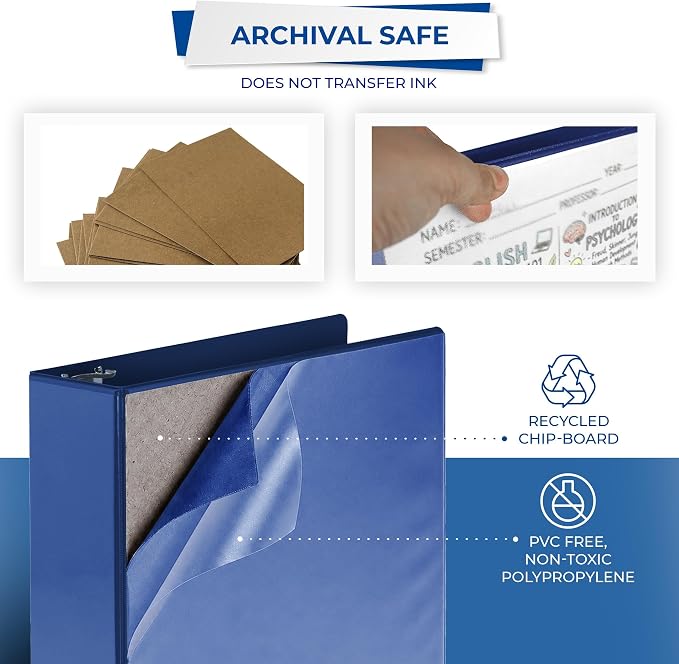 Samsill 3 Inch 3 Ring Binders, Economy Round Ring, Clear View Cover, 550 Sheet Capacity - for School, Home, Office - Blue, 12 Pack