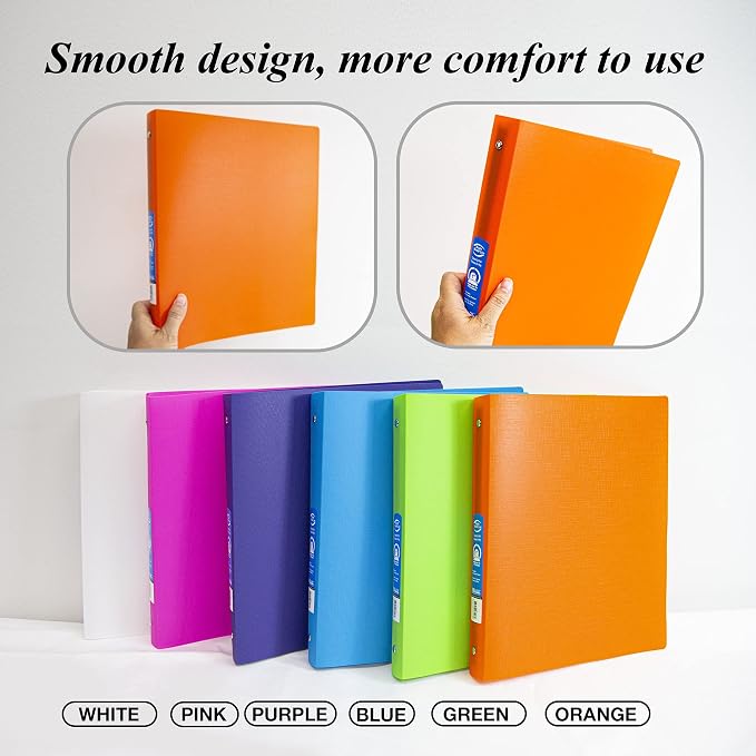 BAZIC Products 1" Bright Color Poly 3-Ring Binder, 1 Pocket, 48-Case | round rings, 1 in bright color poly 3-ring binder, 1 inside pocket, holds up to 175 sheets, Durable poly